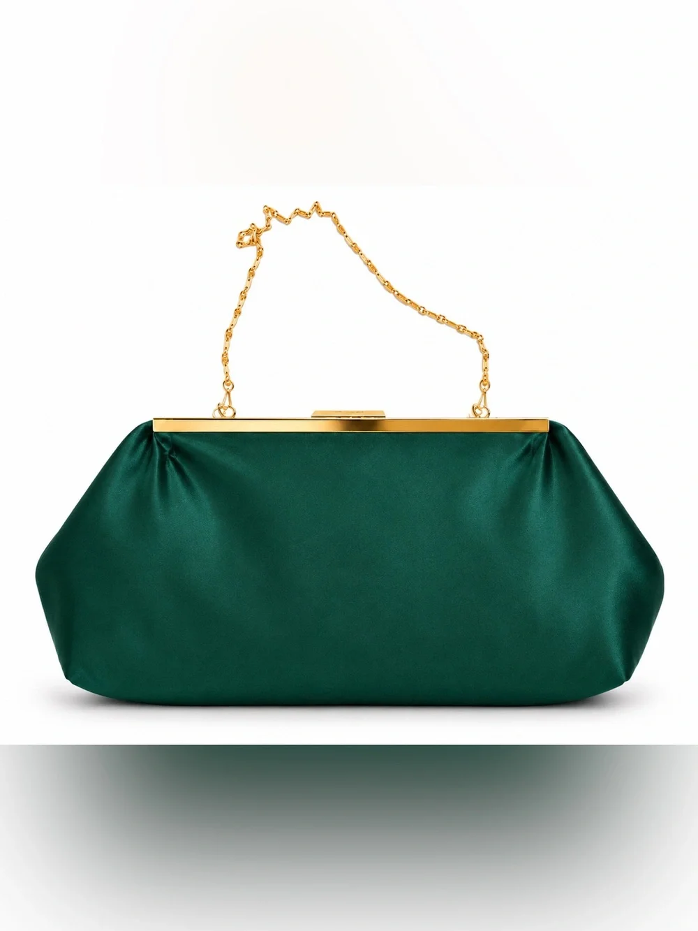 Brides by the Sea Emerald Green Satin Evening Clutch Gold Chain